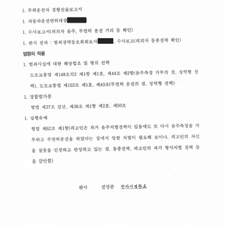 음주측정거부, 무면허운전 적발! 음주운전 전과 1회 있음. 결과?