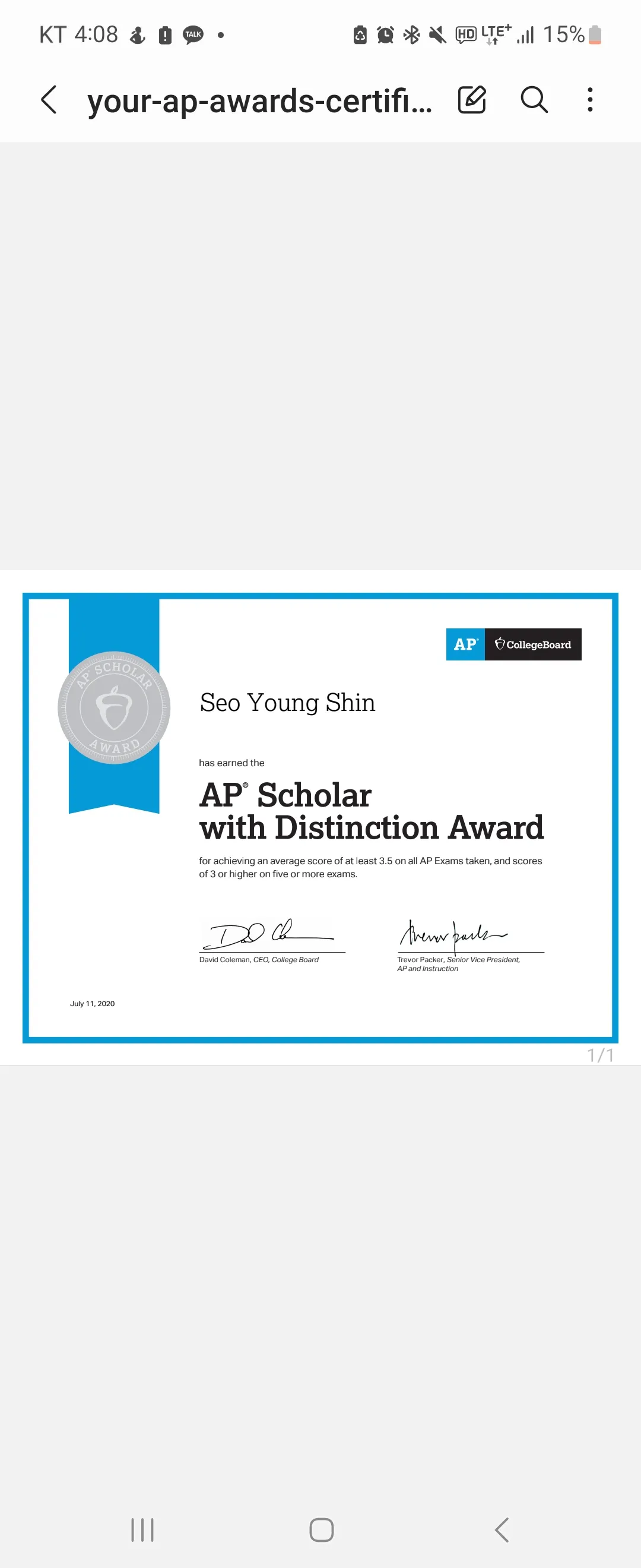 AP Certificate / 신서영 - 숨고, 숨은고수
