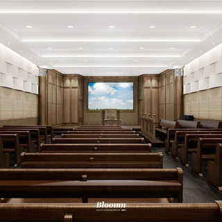 경건함과 실용성을 담은 교회 공간 3D 인테리어 설계