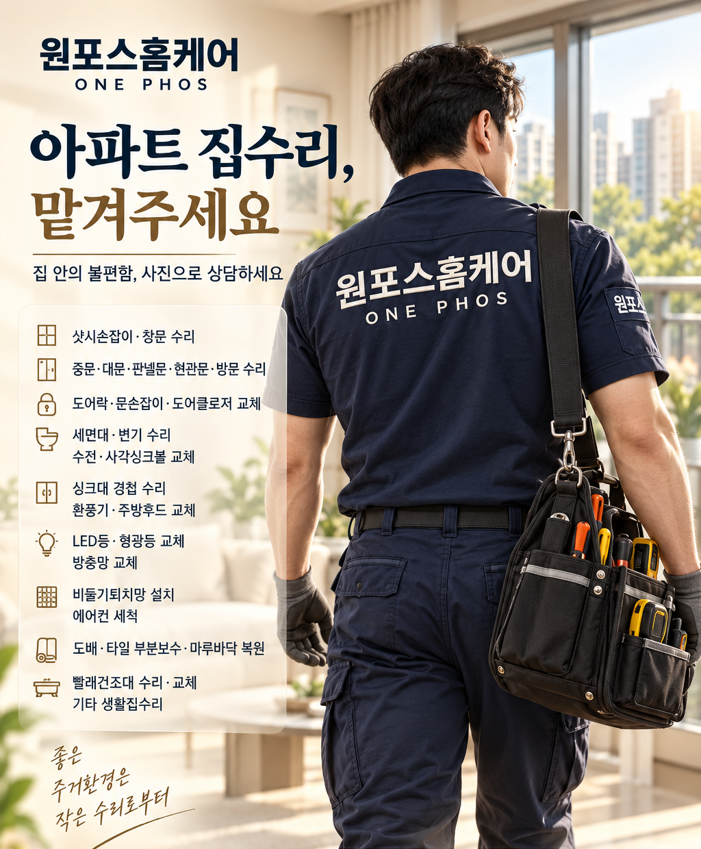 원포스홈케어 | 중문대문샷시문수리, 수전변기세면대집수리 고수 프로필